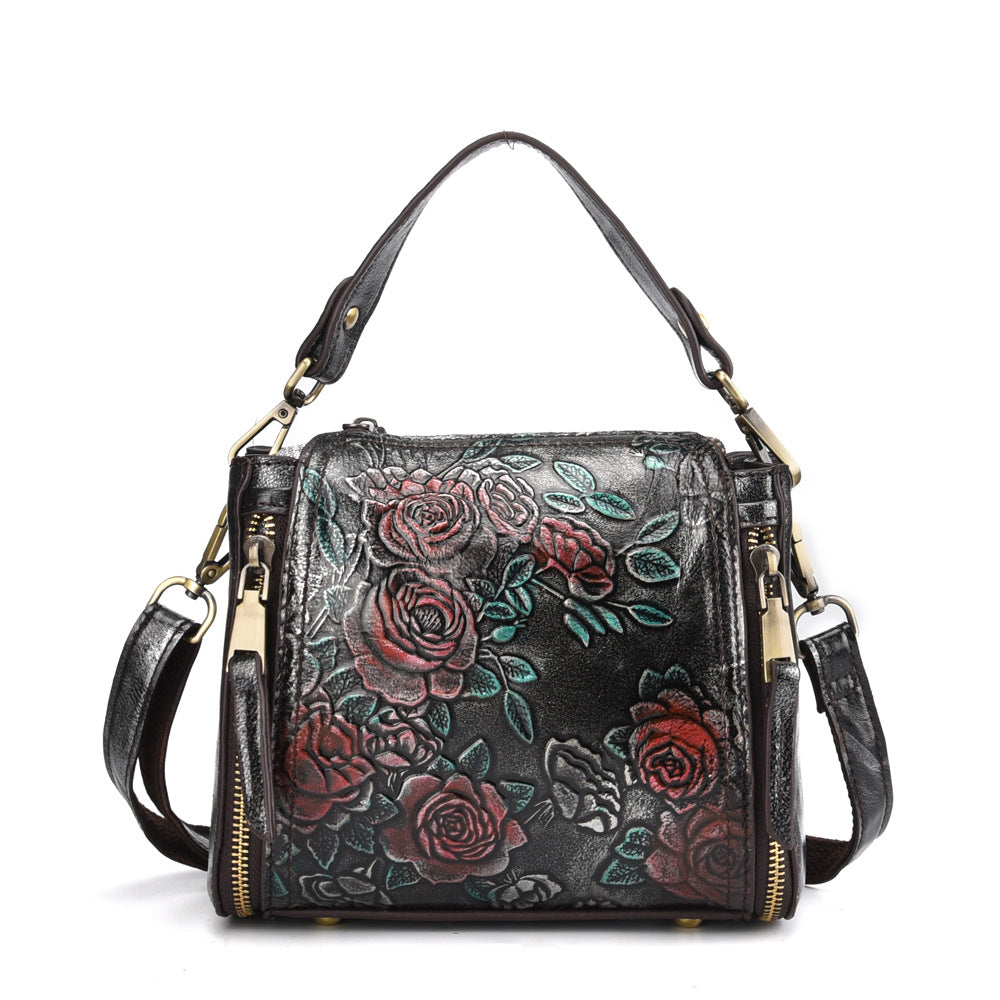Vintage Genuine Leather Embossed Flower Crossbody Bag for Women-Tote Bags-Coffee-Free Shipping Leatheretro