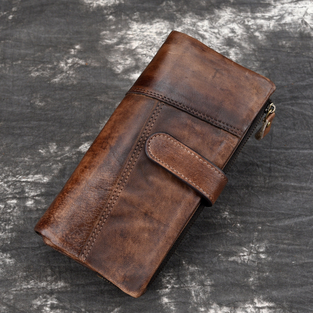 Retro Distressed Leather Long Wallet-Handbags, Wallets & Cases-Coffee-Free Shipping Leatheretro
