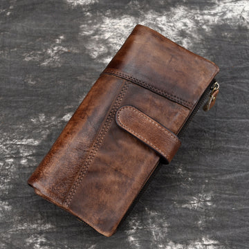 Retro Distressed Leather Long Wallet-Handbags, Wallets & Cases-Coffee-Free Shipping Leatheretro
