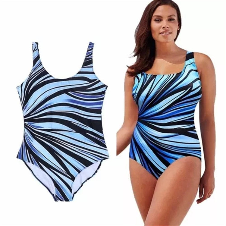 Sexy Women Striped Plus Sizes Women One Piece Swimwear-Swimwear-Rainbow-L-Free Shipping Leatheretro