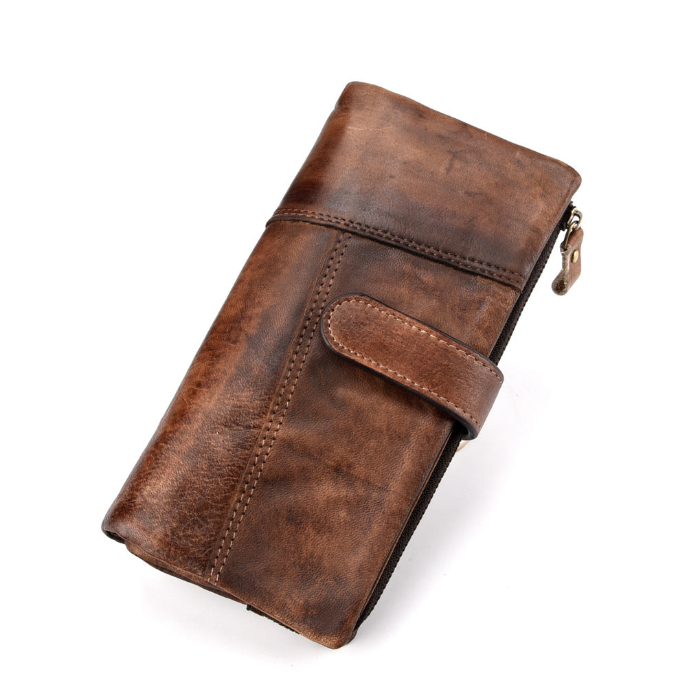 Retro Distressed Leather Long Wallet-Handbags, Wallets & Cases-Coffee-Free Shipping Leatheretro