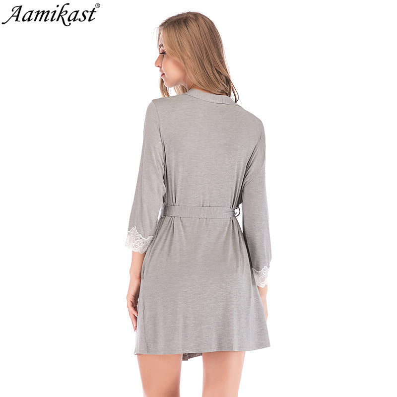 Women Comfortable Rompers Nightwear-Robes-Gray-S-Free Shipping Leatheretro