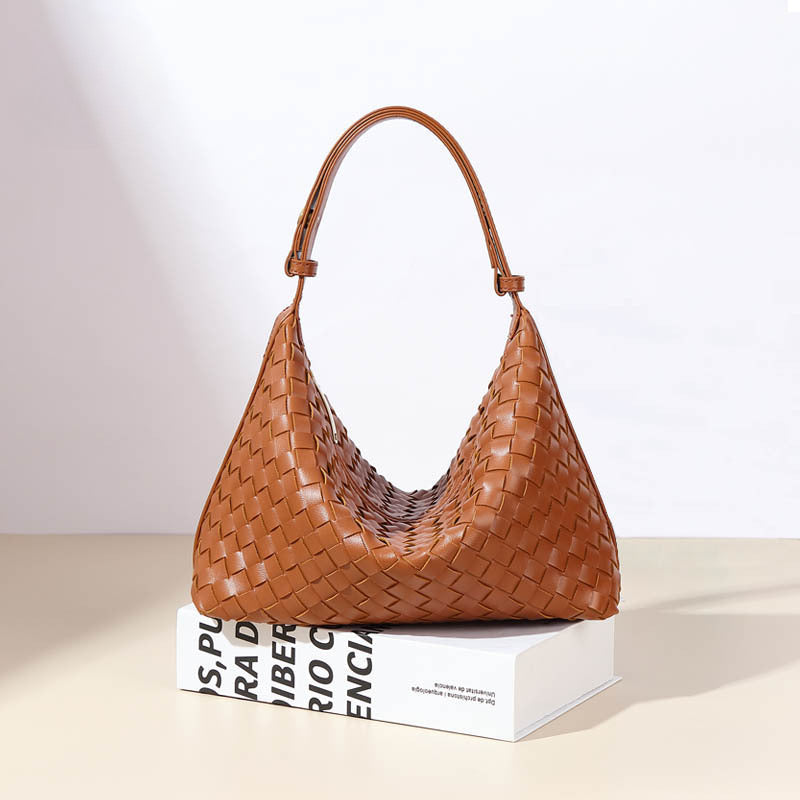 Faux Leather Handwoven Bag – Fashionable & Minimalist Lunch Tote, Elegant Shoulder Bag-Shoulder Bags-Black-Free Shipping Leatheretro