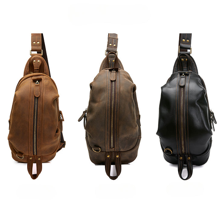 Vintage Crazy Horse Leather Men's Chest Bag-Handbags-Black-12 inches-Free Shipping Leatheretro