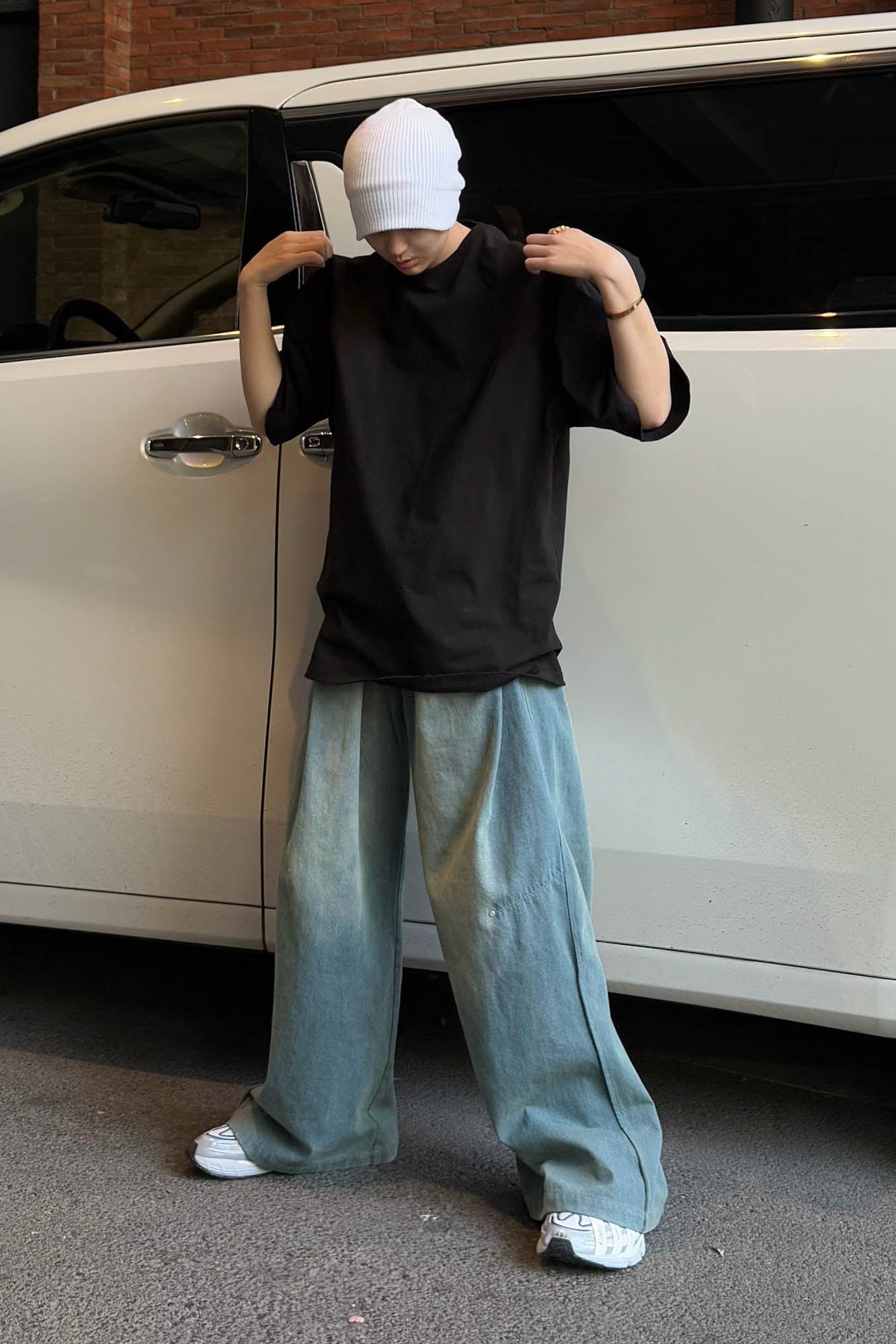 RELABEL Raglan Mid-Sleeve Oversized Tee-T Shirt-XS-Black-Free Shipping Leatheretro