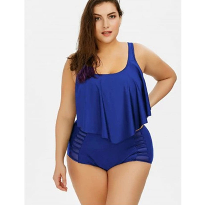 Women Plus Sizes Tulle Two Pieces Swimwear-Swimwear-Blue-XL-Free Shipping Leatheretro