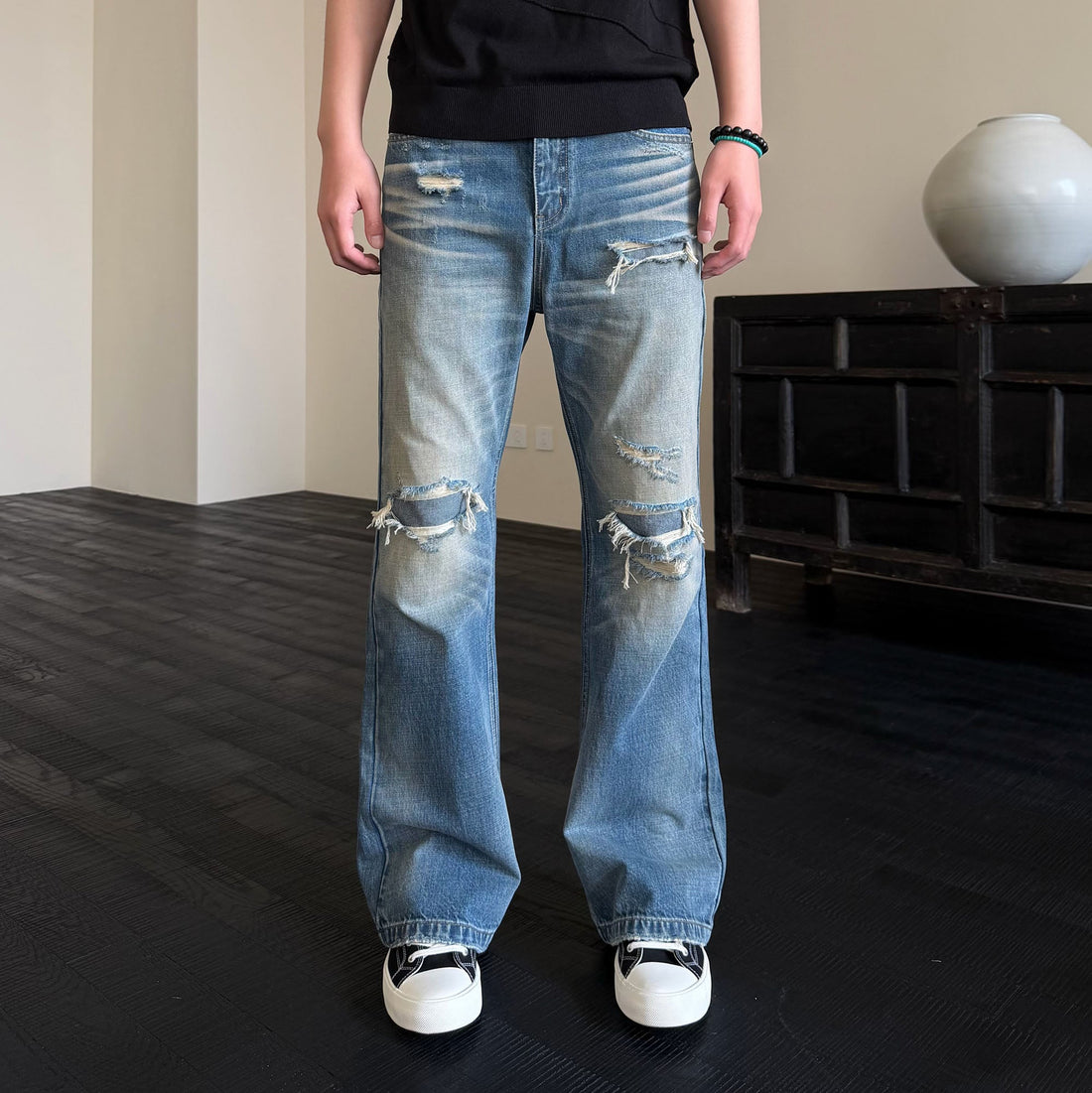 KREATE Double-Layer Distressed Straight-Leg Jeans-Jeans-S-Free Shipping Leatheretro