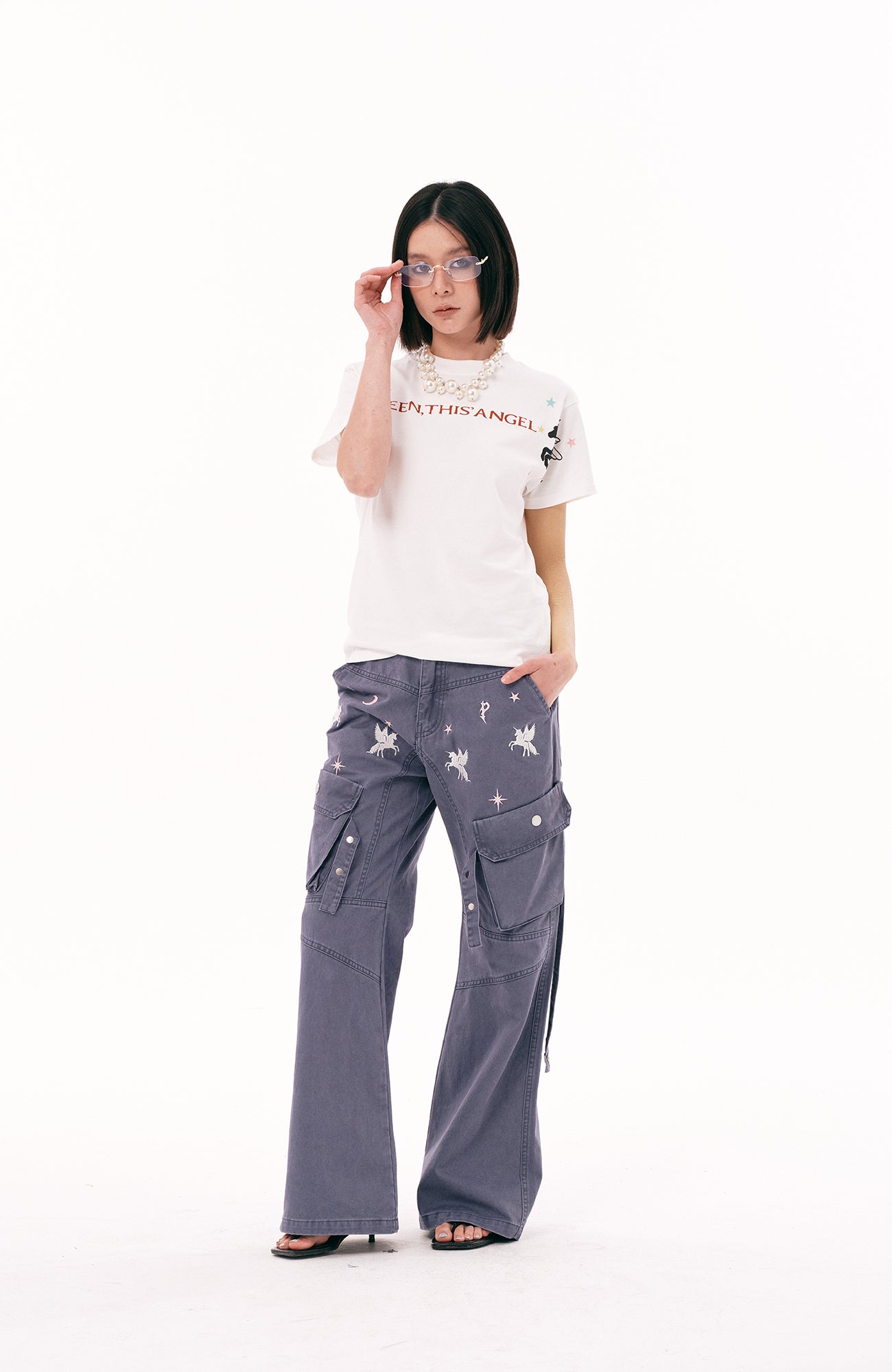 PASET Unicorn Embroidered Cargo Pants-Pants-S / 28"-Free Shipping Leatheretro