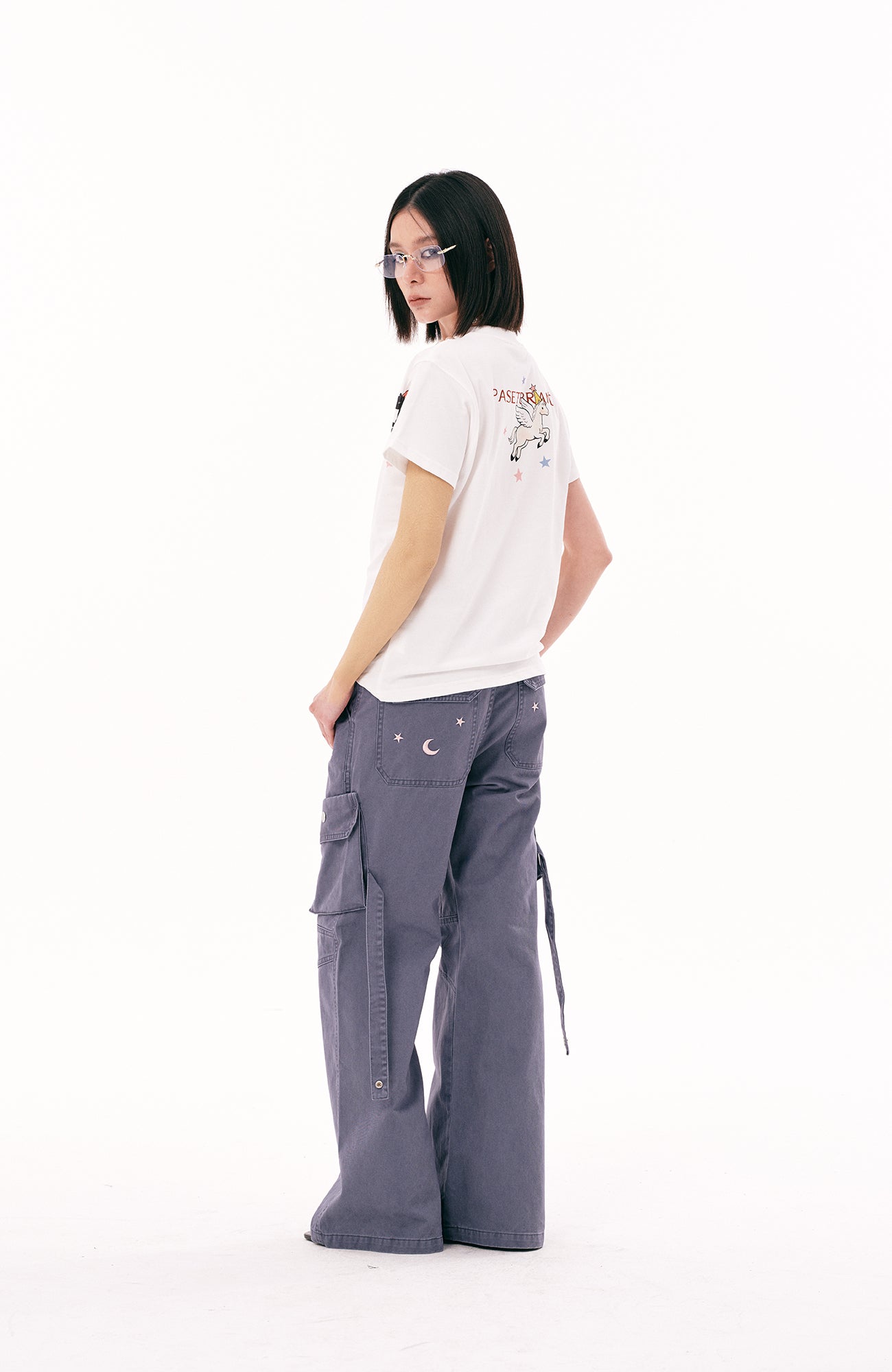 PASET Unicorn Embroidered Cargo Pants-Pants-S / 28"-Free Shipping Leatheretro