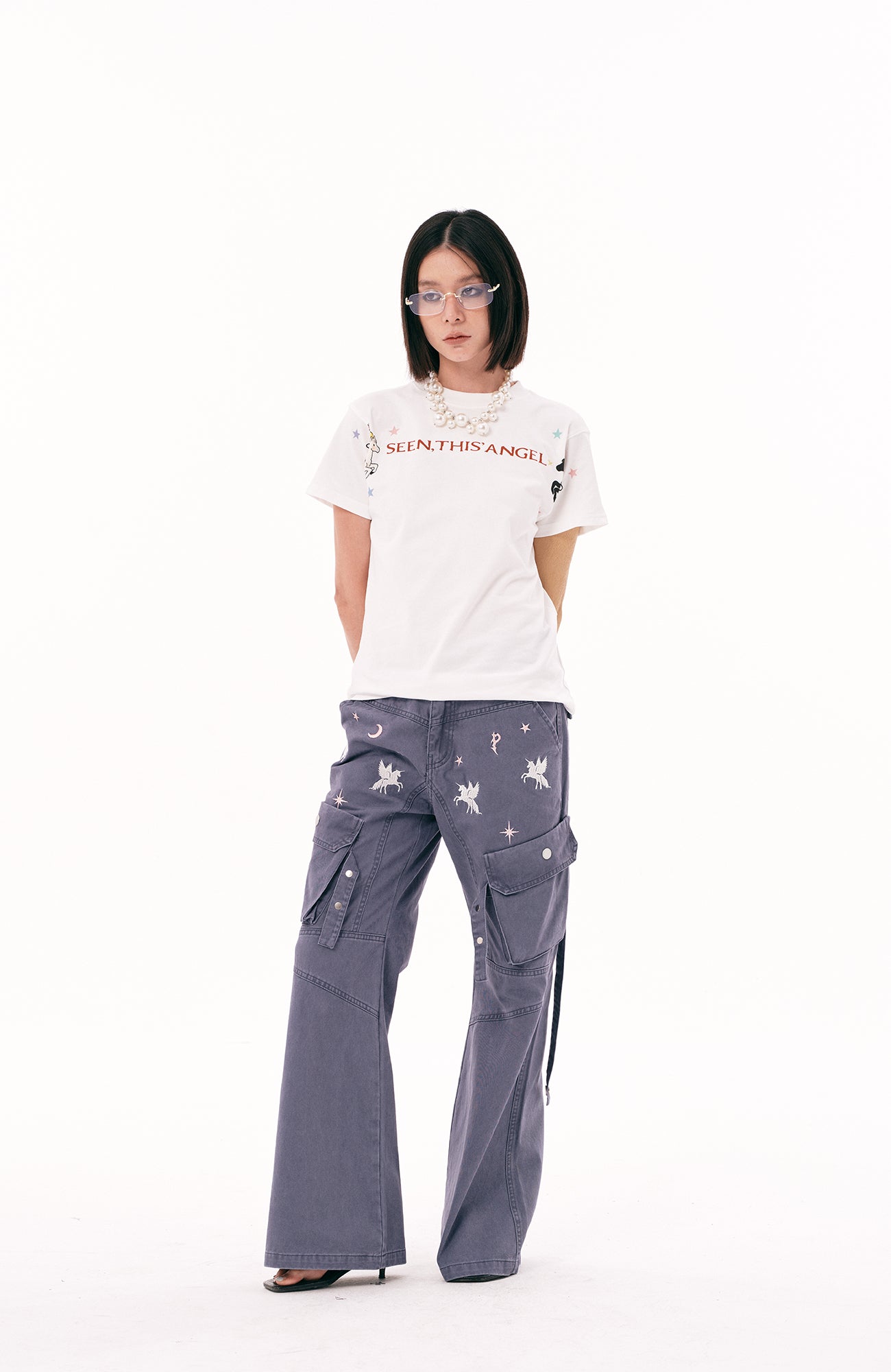 PASET Unicorn Embroidered Cargo Pants-Pants-S / 28"-Free Shipping Leatheretro