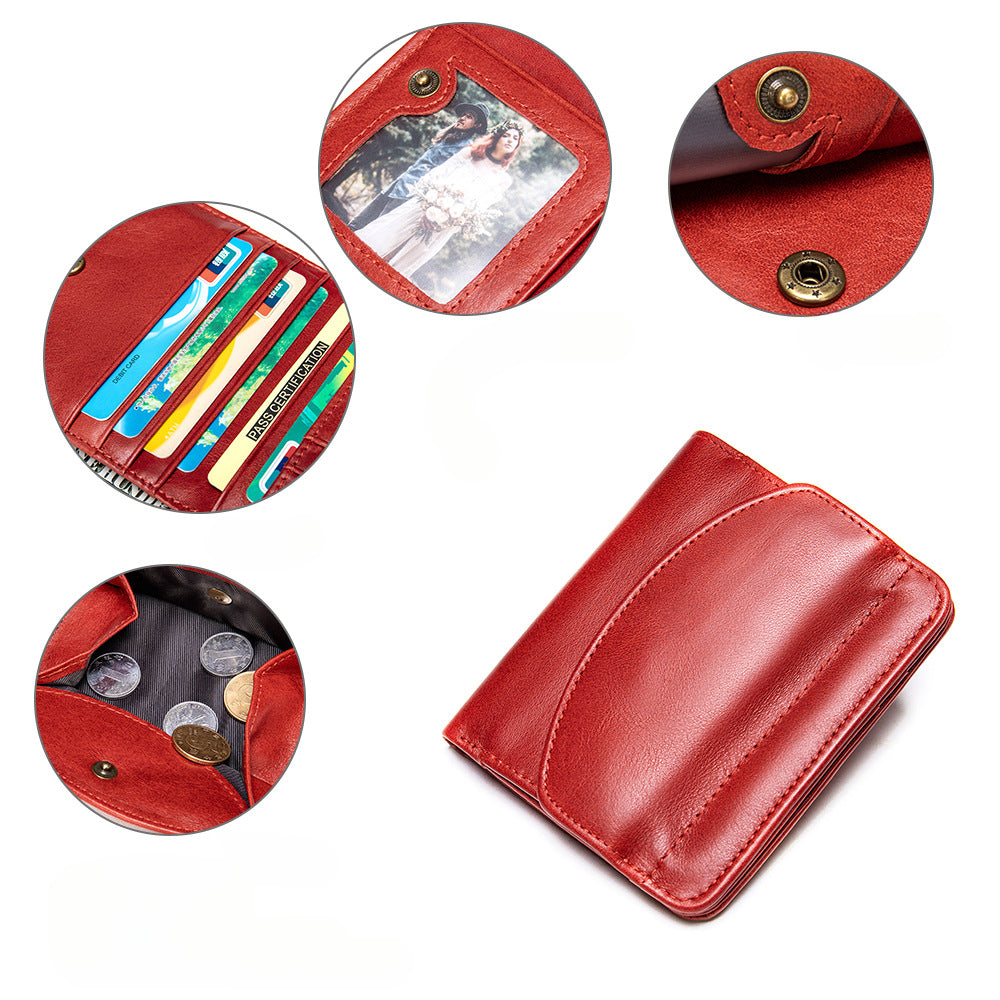 Genuine Leather Wallet for Women – Short Design with Full-Grain Cowhide Change Purse for Women-Handbags, Wallets & Cases-Red-Free Shipping Leatheretro