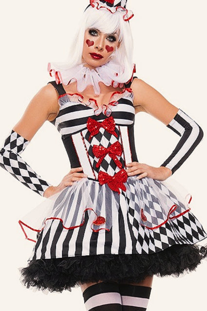 Checkerboard Circus Clown Cosplay Halloween Costume-Halloween costumes-One Size-Black-Free Shipping Leatheretro
