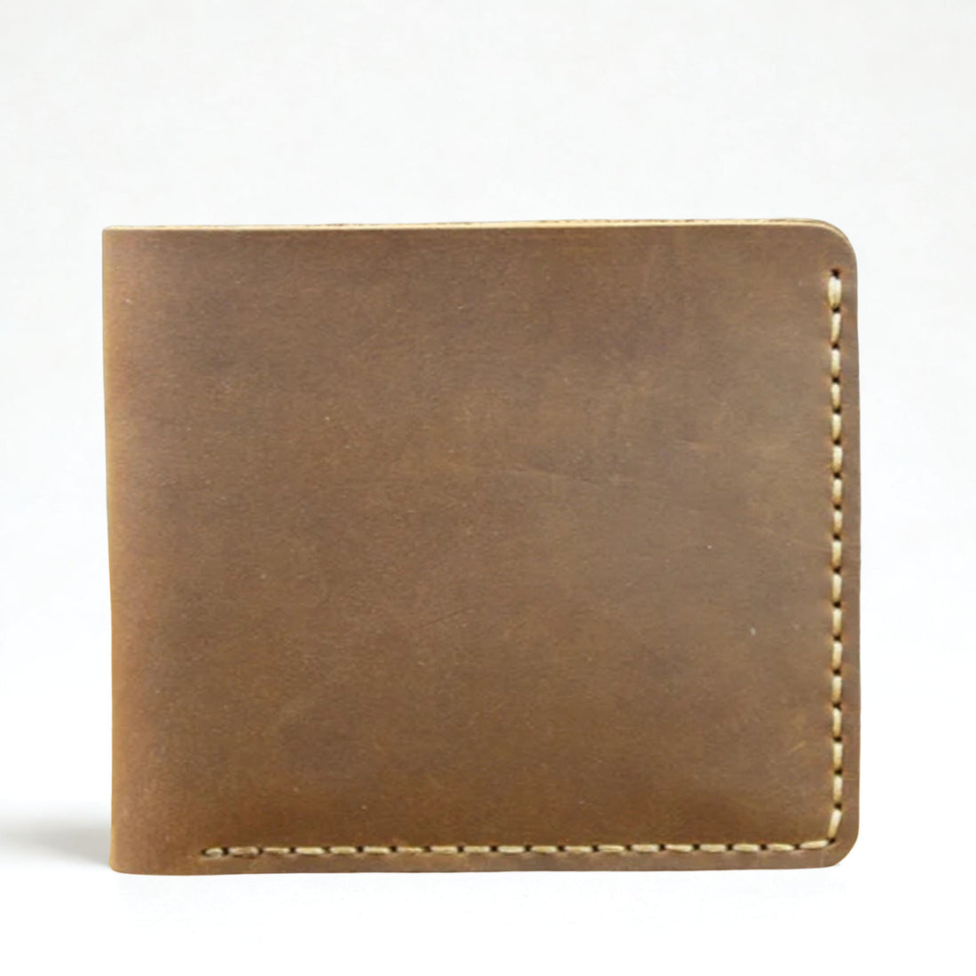Vintage Crazy Horse Leather Short Wallet - Handmade Money Clip Purse-Wallets & Money Clips-Horizontal Brown-Free Shipping Leatheretro