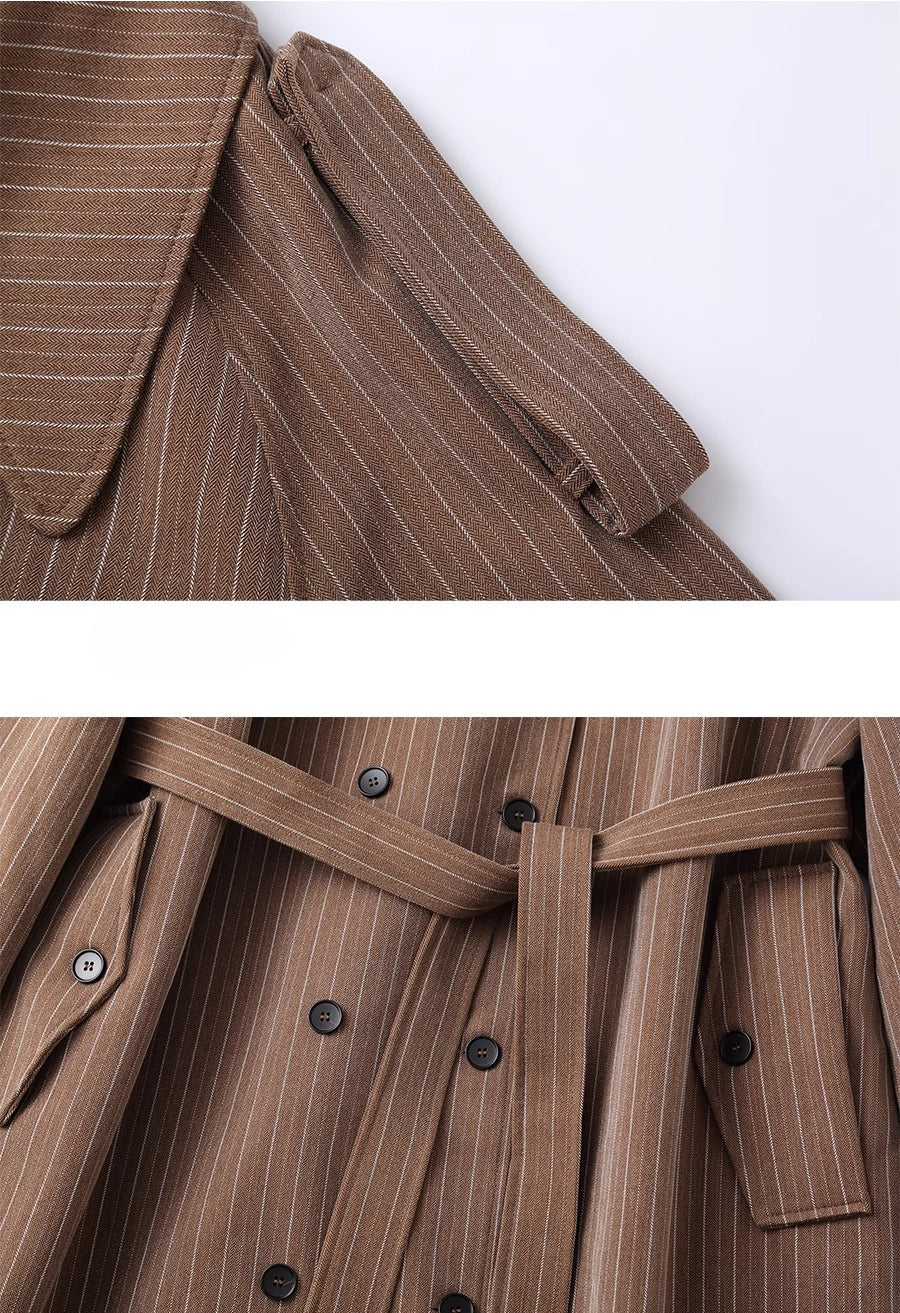 CLP Unisex Long Striped Duster Coat - Oversized Belted Trench-Coffee-S-Free Shipping Leatheretro