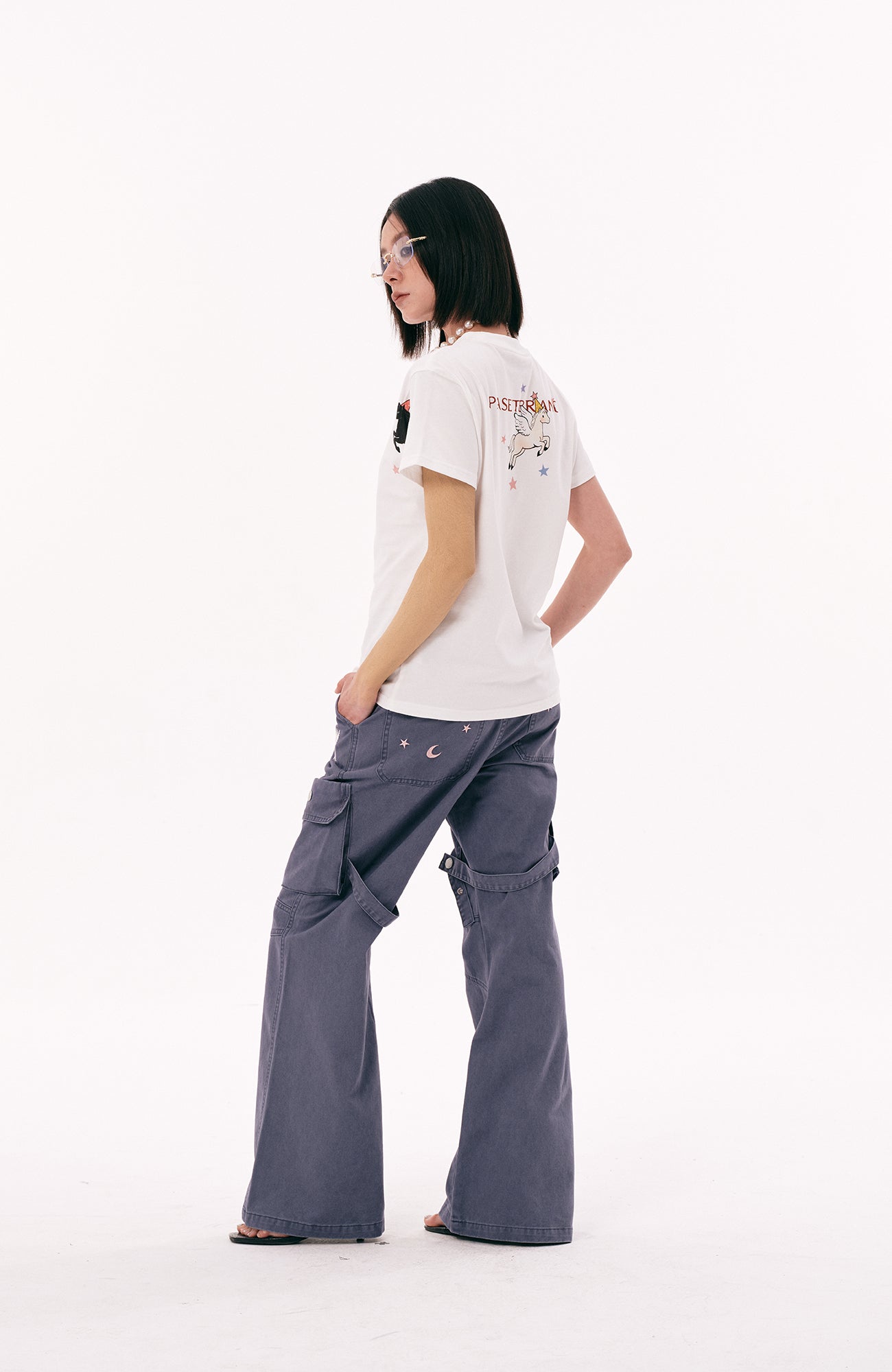 PASET Unicorn Embroidered Cargo Pants-Pants-S / 28"-Free Shipping Leatheretro