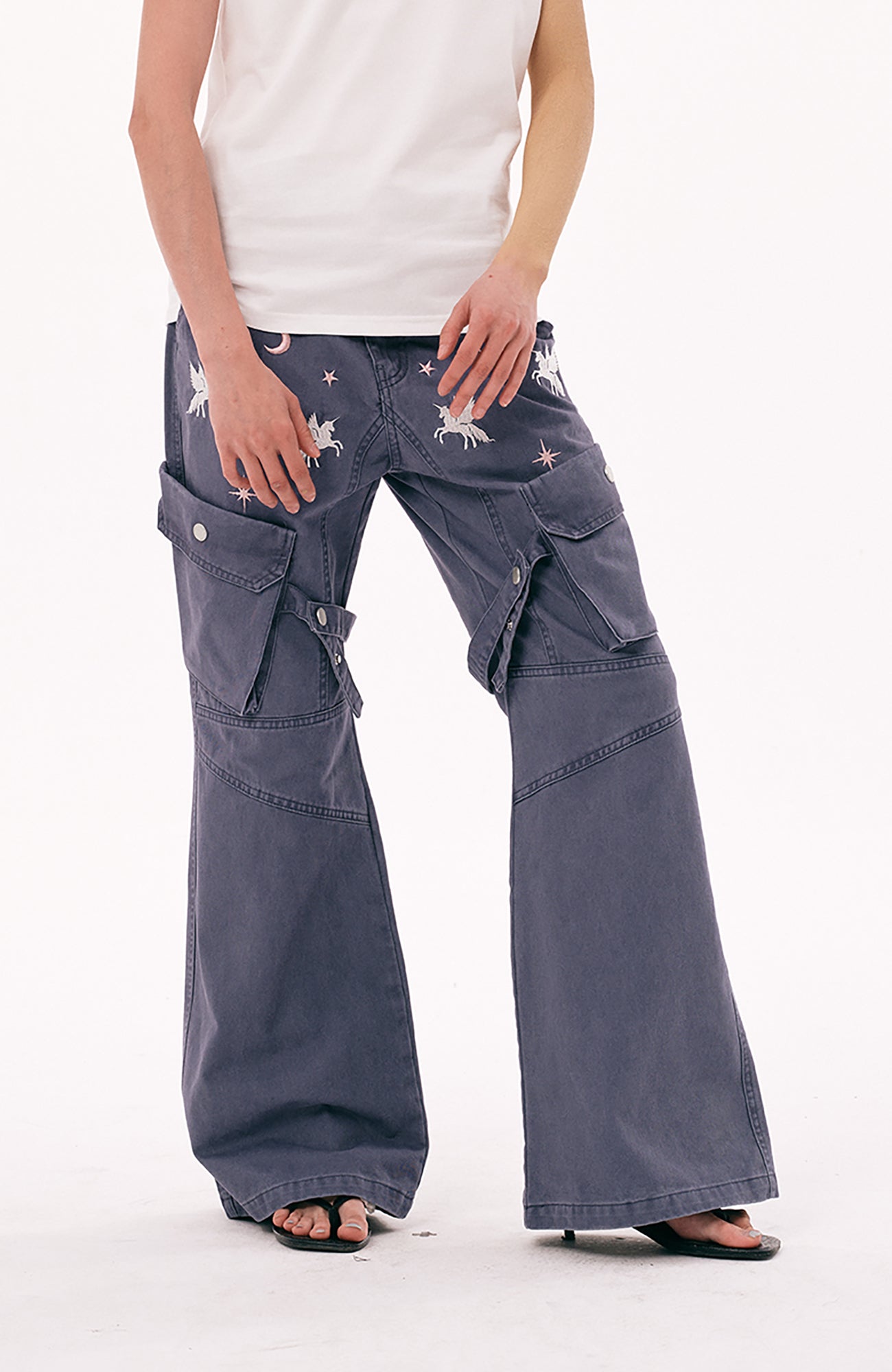 PASET Unicorn Embroidered Cargo Pants-Pants-S / 28"-Free Shipping Leatheretro