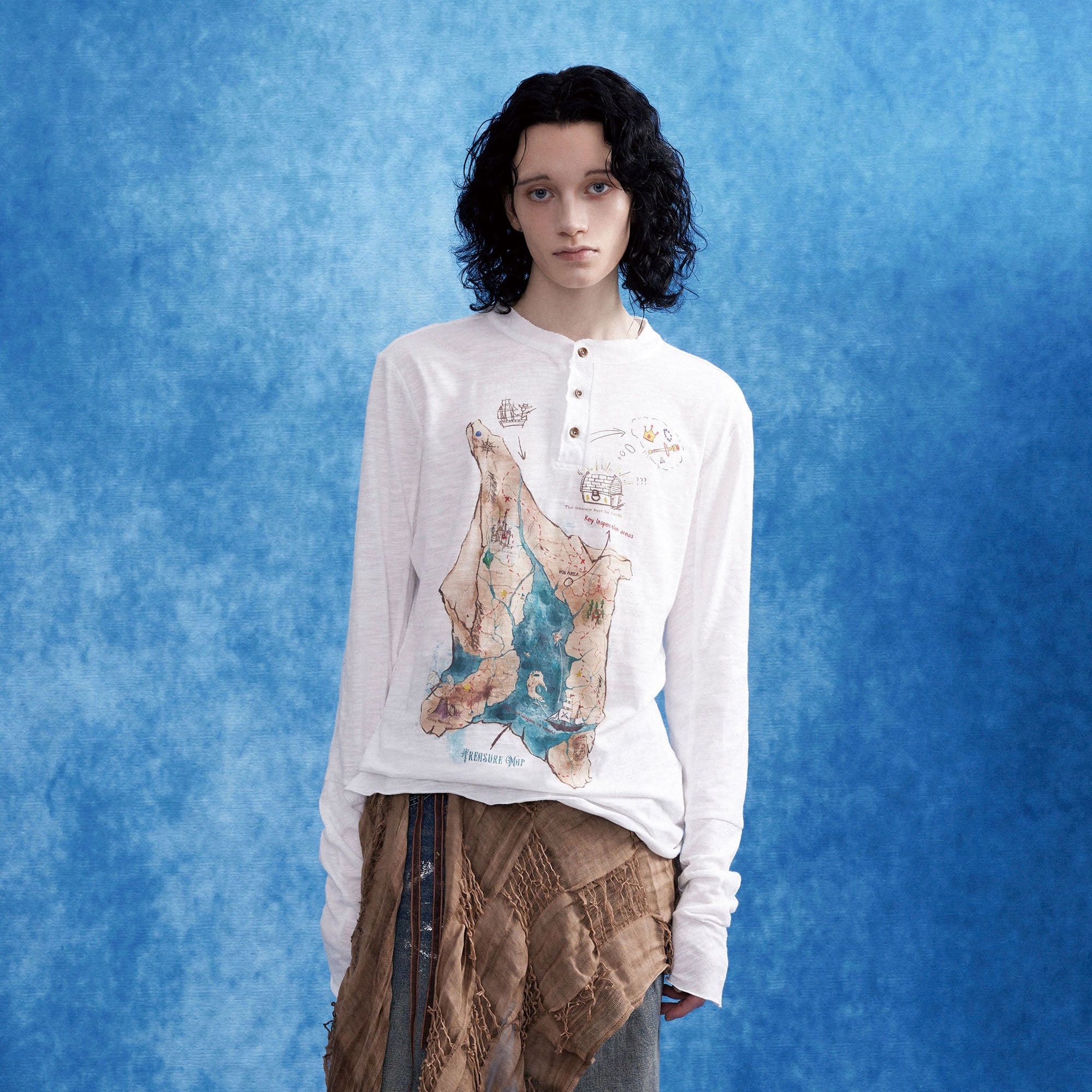 OIPWORD Treasure Map Henley Long-Sleeve Tee-L/S Tee-S-Free Shipping Leatheretro