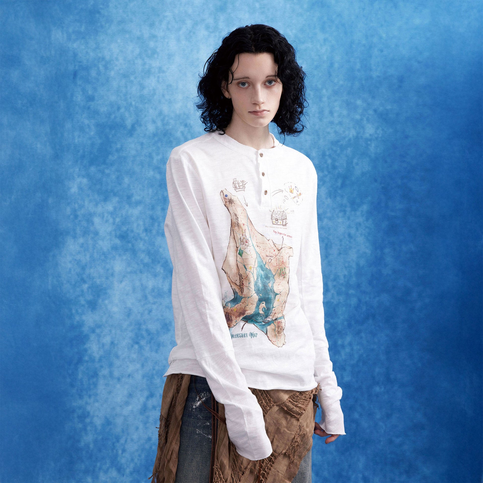 OIPWORD Treasure Map Henley Long-Sleeve Tee-L/S Tee-S-Free Shipping Leatheretro