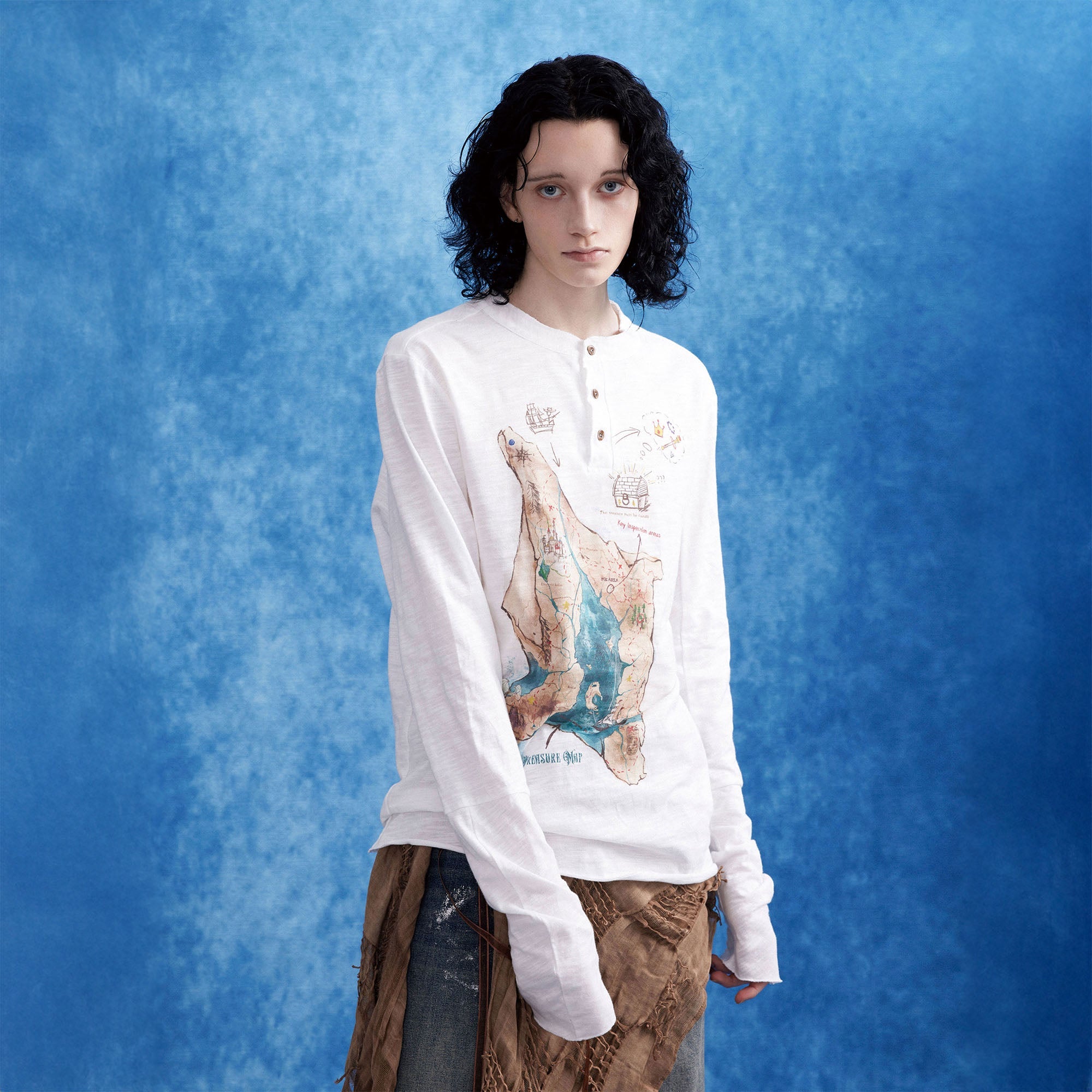 OIPWORD Treasure Map Henley Long-Sleeve Tee-L/S Tee-S-Free Shipping Leatheretro