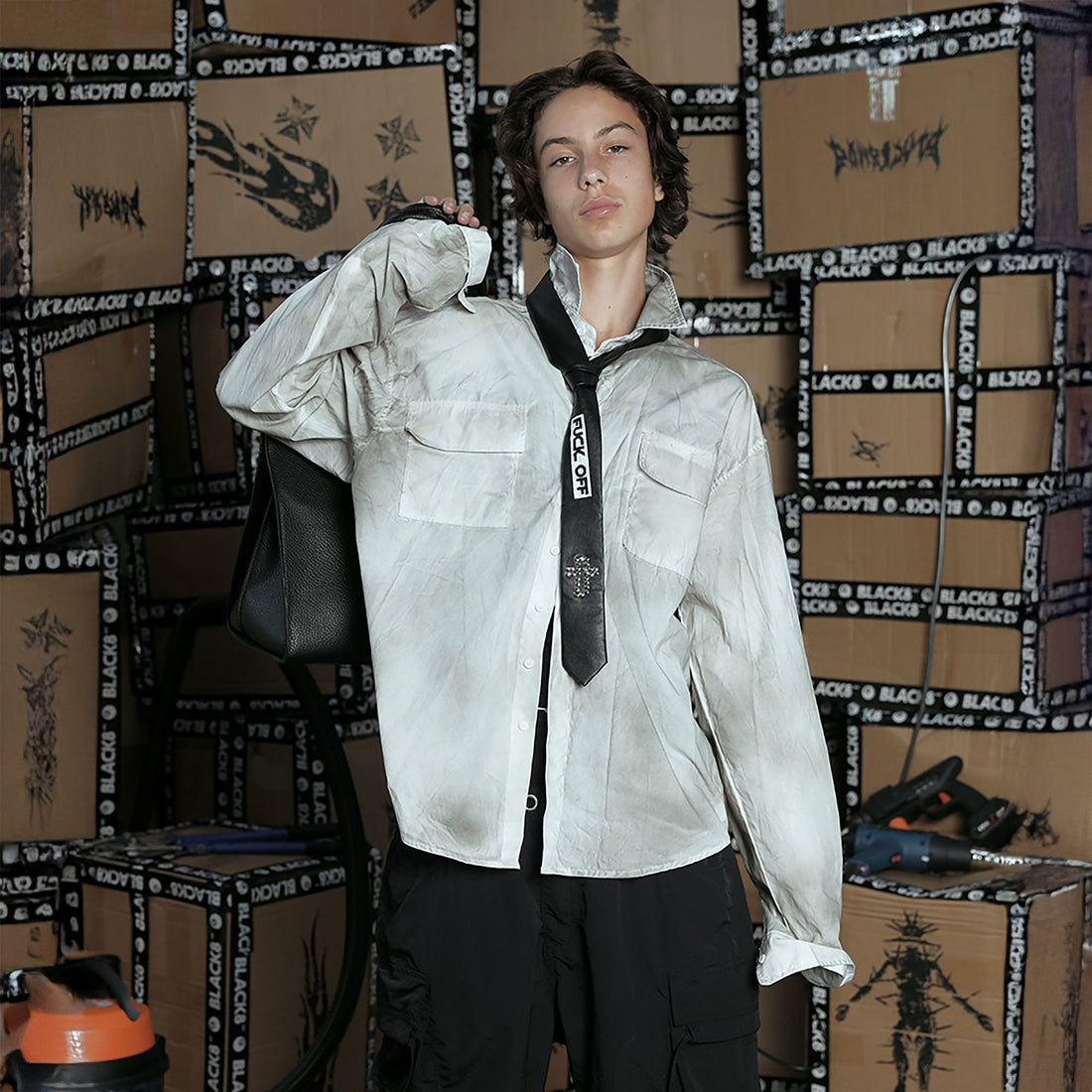 BLACK8MOB Dirty Fit Distressed Pocket Shirt-T Shirt-XS-Free Shipping Leatheretro