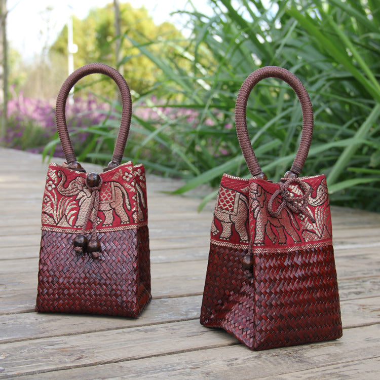 Handwoven Straw Tote Bag Mini Beach Bag for Vacation, Summer, and Resort Wear-Handbags-C011 coffee red-Free Shipping Leatheretro