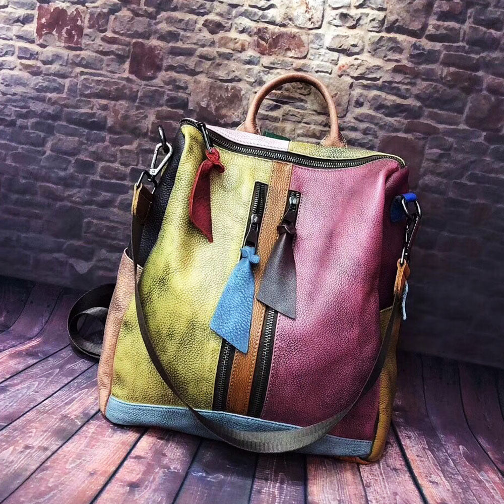 Vintage Leather Handbag – Distressed Retro Shoulder Bag & Backpack for Women-Colorful-Free Shipping Leatheretro