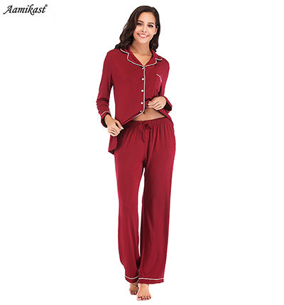 Women Long Sleeves Winter Pajamas-Pajamas-Wine Red-S-Free Shipping Leatheretro