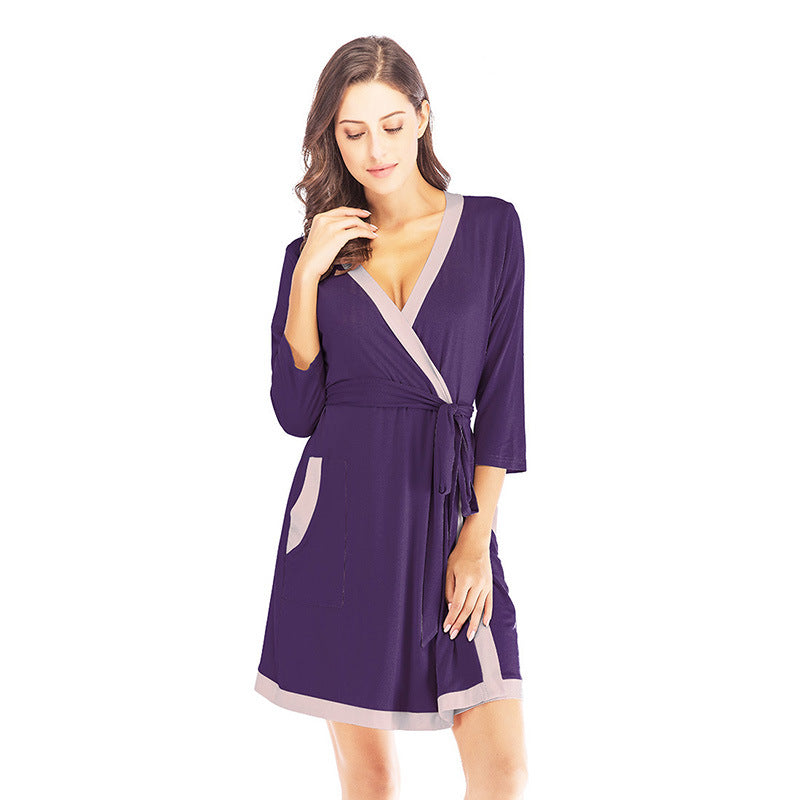 Women Long Sleeves Sexy Night Robe-Purple-S-Free Shipping Leatheretro