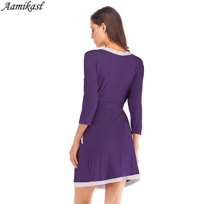 Women Long Sleeves Sexy Night Robe-Purple-S-Free Shipping Leatheretro