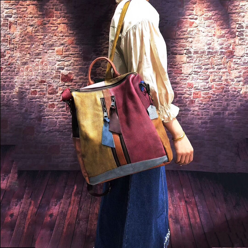 Vintage Leather Handbag – Distressed Retro Shoulder Bag & Backpack for Women-Colorful-Free Shipping Leatheretro