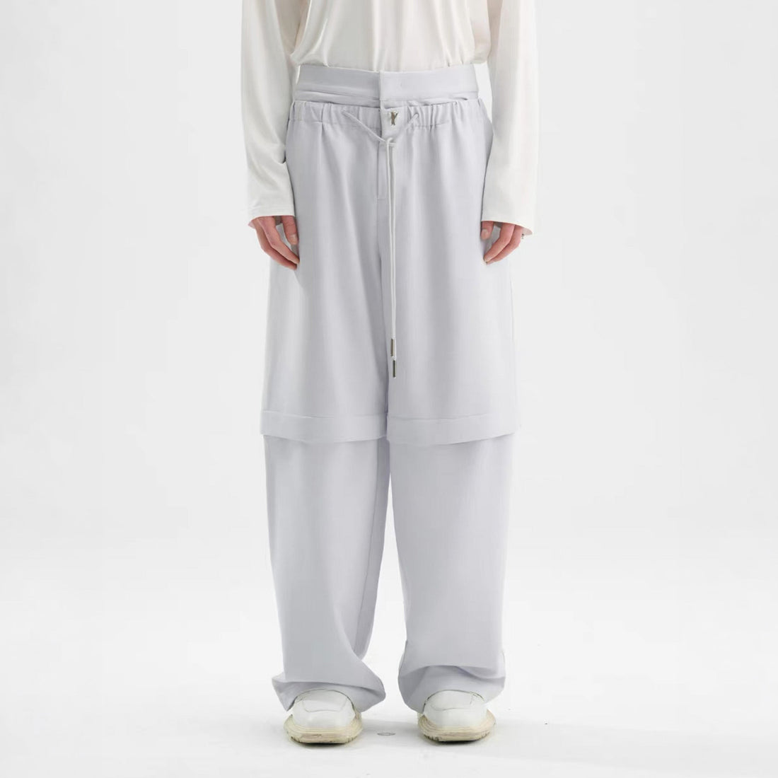 TIWILLTANG Detachable Drawstring Straight-Leg Pants-Pants-S-White-Free Shipping Leatheretro