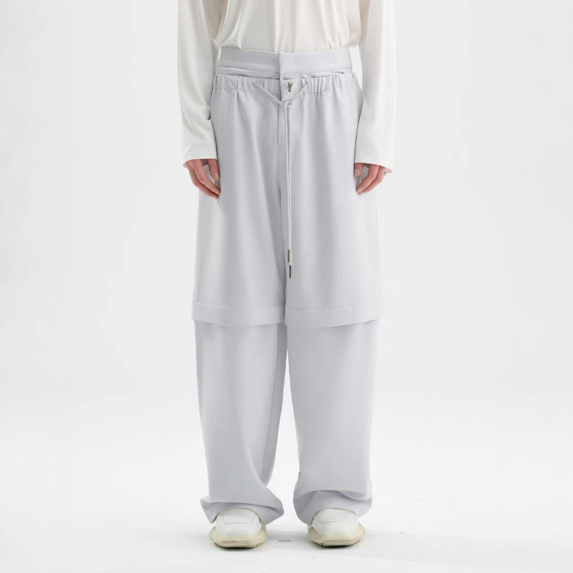 TIWILLTANG Detachable Drawstring Straight-Leg Pants-Pants-S-Light Gray-Free Shipping Leatheretro