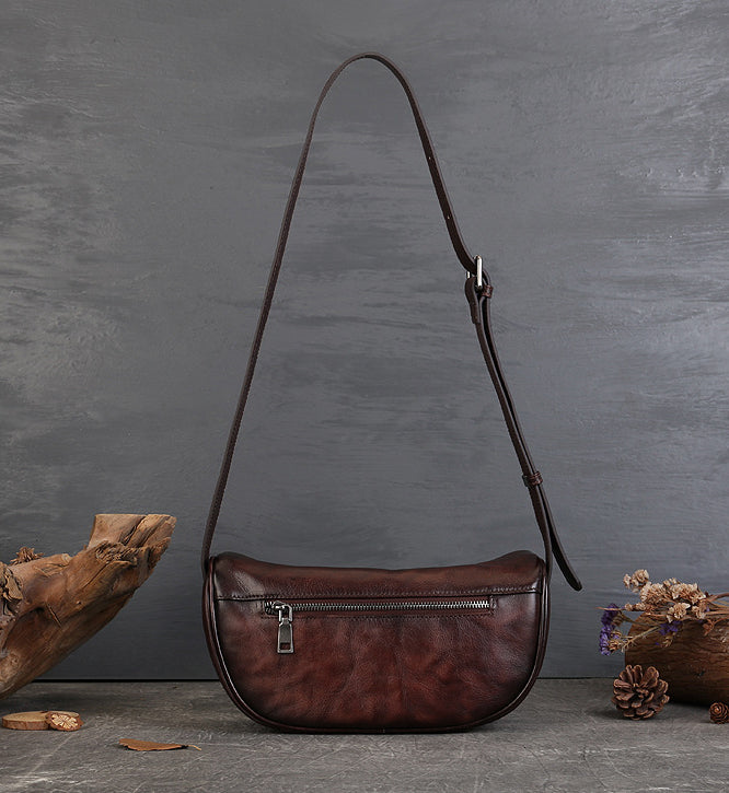 Vintage Dumpling Bag – Full-Grain Cowhide Leather Handmade Shoulder Bag-crossbody bags-Coffee-Free Shipping Leatheretro