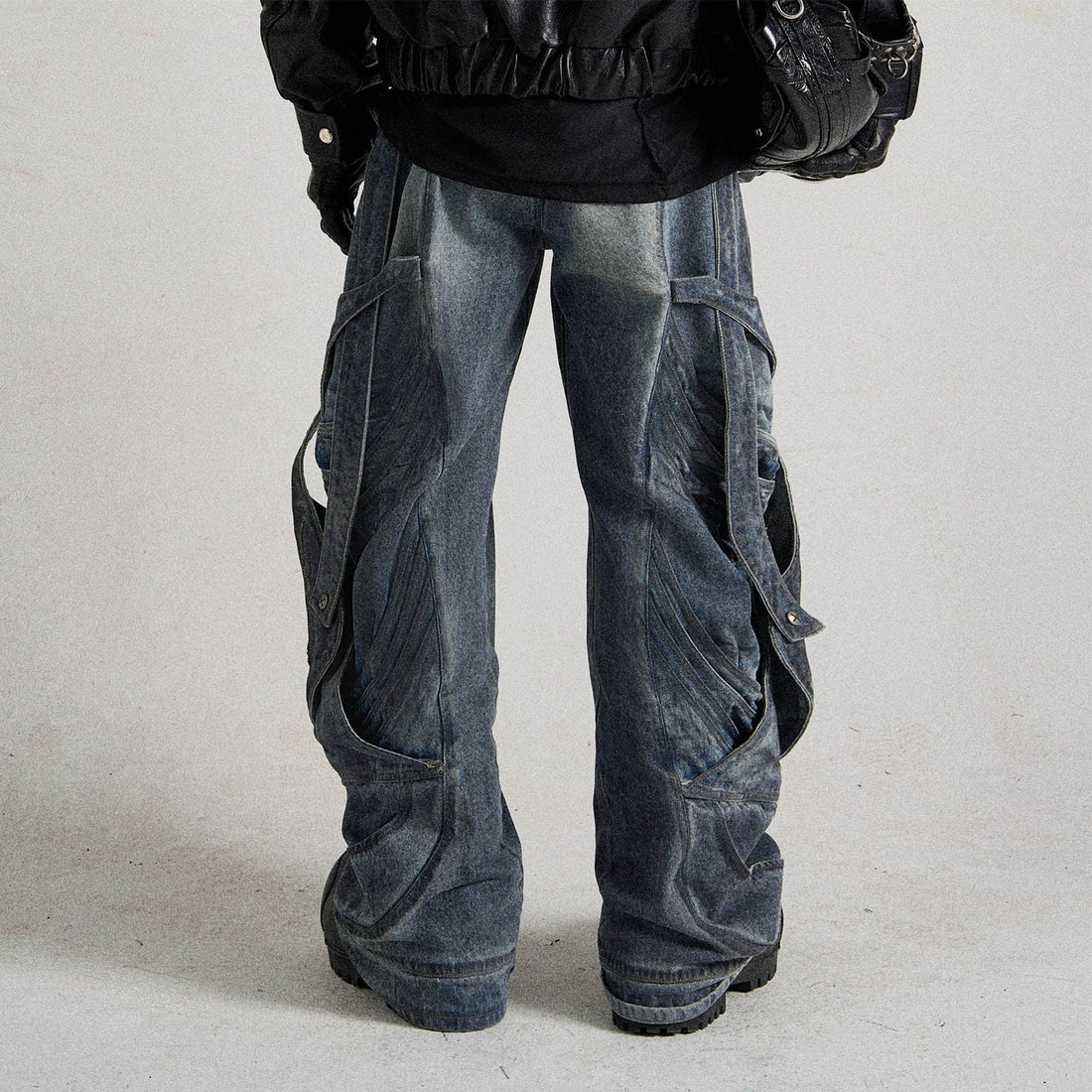 FLYERRER Deconstructed Multi-Strap Wide-Leg Jeans-Jeans-S-Free Shipping Leatheretro