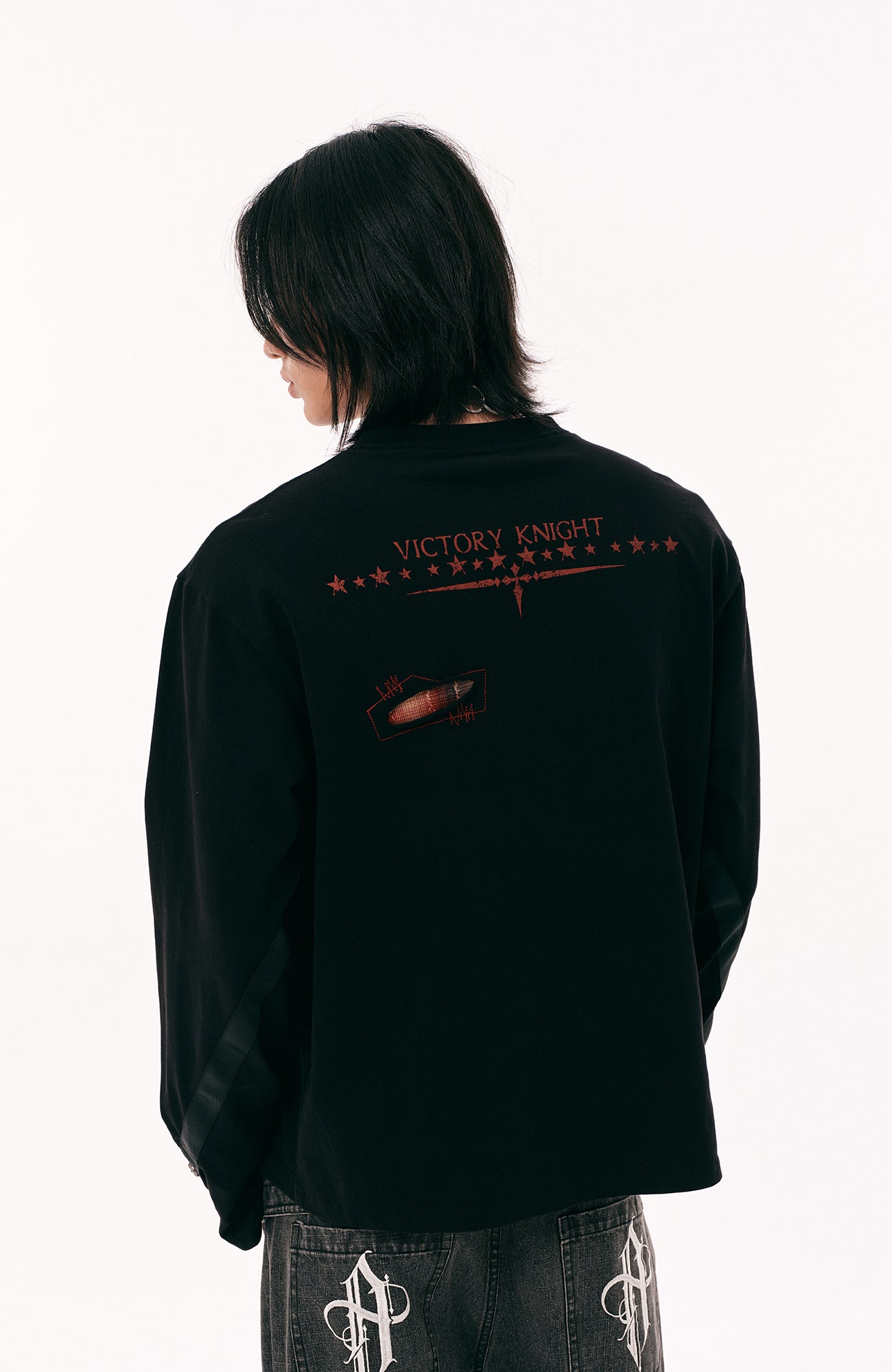 PASET Button Cuff Gothic Graphic Long-Sleeve Tee-L/S Tee-S-Free Shipping Leatheretro