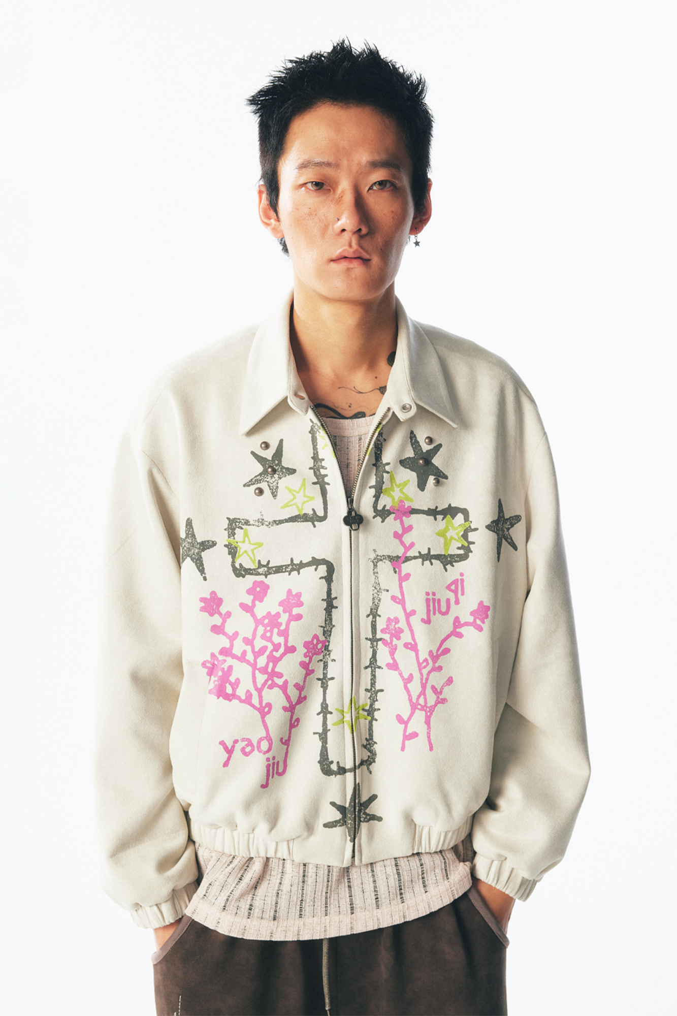 1997 POSTOFFICE Floral Cross Faux Suede Jacket-Jacket-S (Preorder)-Blue-Free Shipping Leatheretro