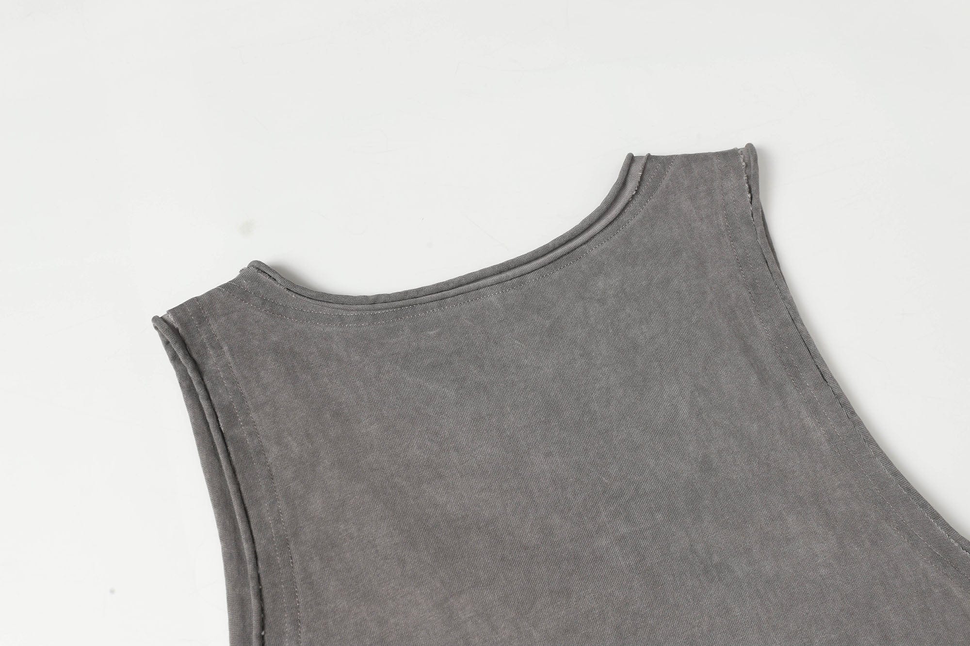 CLP Essential Washed Raw-Edge Tank Top-Tank Top-M-Black-Free Shipping Leatheretro