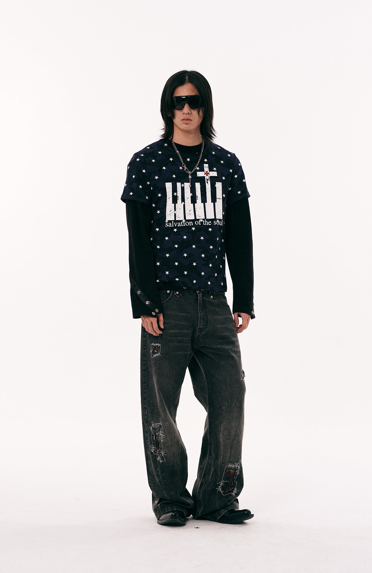 PASET Star Camo Cross Graphic Tee-T Shirt-S-Red-Free Shipping Leatheretro