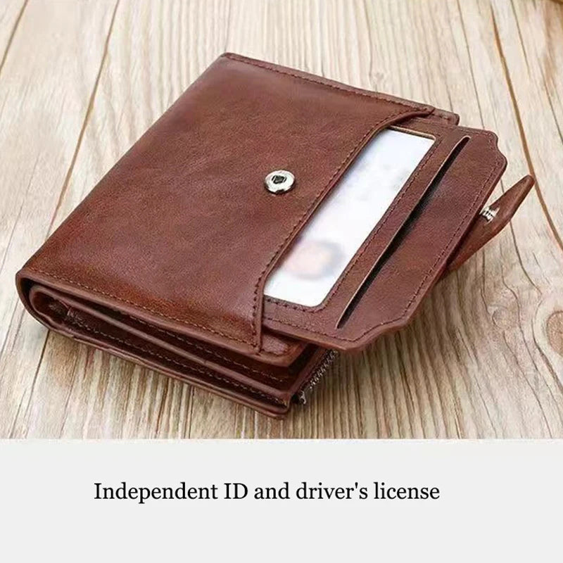 RFID Anti-theft Zipper Coin Wallet - Man Business Card Holder-Wallets & Money Clips-Black-Free Shipping Leatheretro