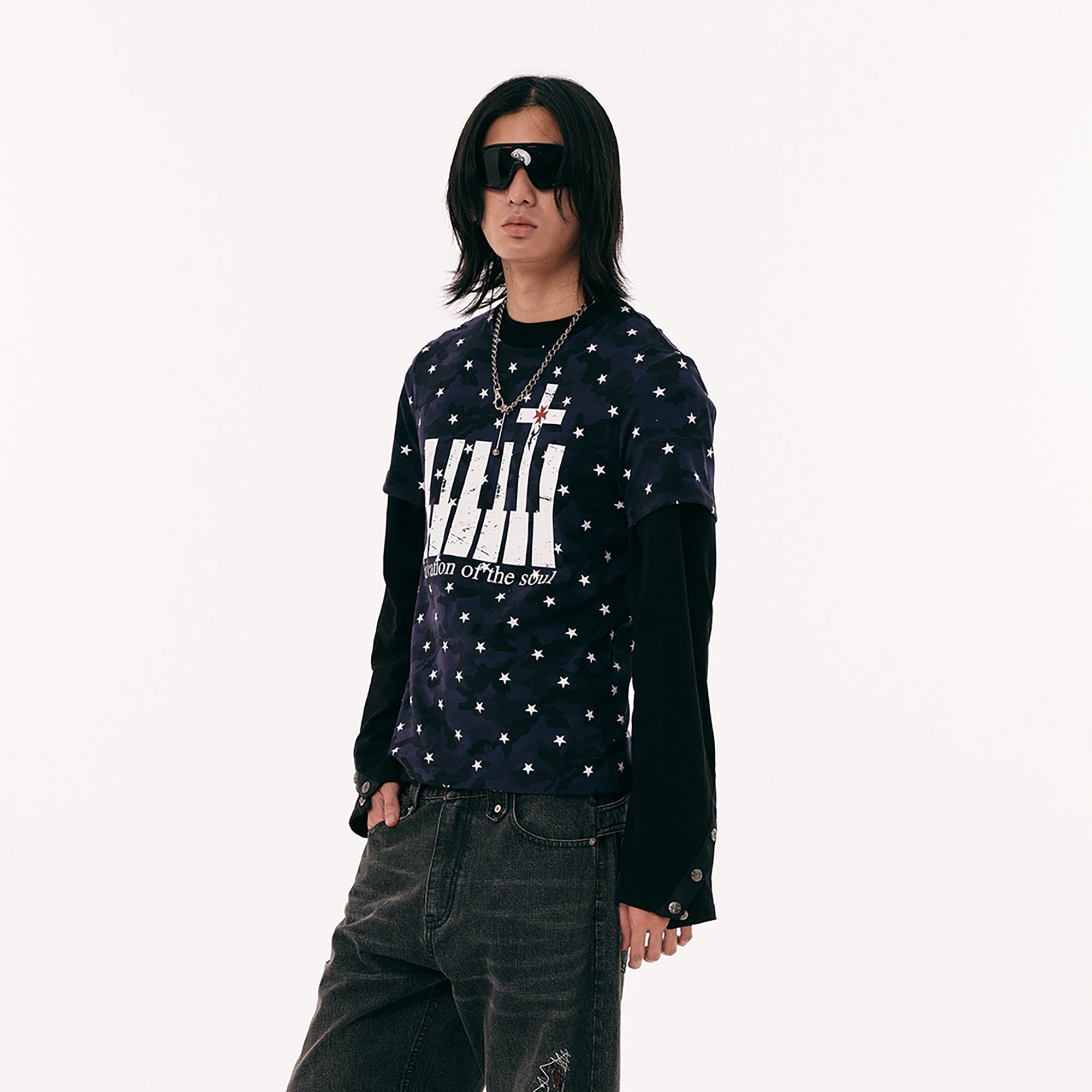 PASET Star Camo Cross Graphic Tee-T Shirt-S-Red-Free Shipping Leatheretro