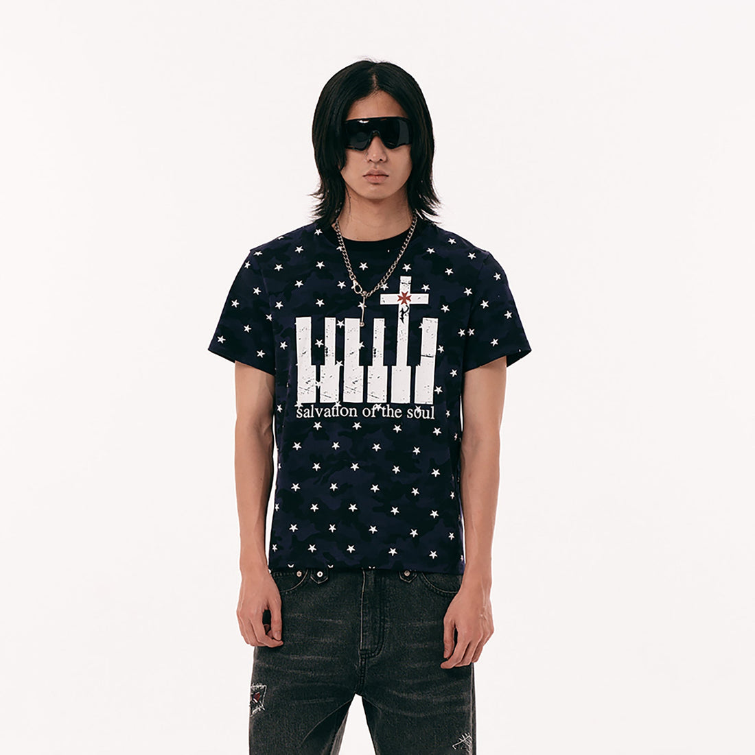 PASET Star Camo Cross Graphic Tee-T Shirt-S-Red-Free Shipping Leatheretro