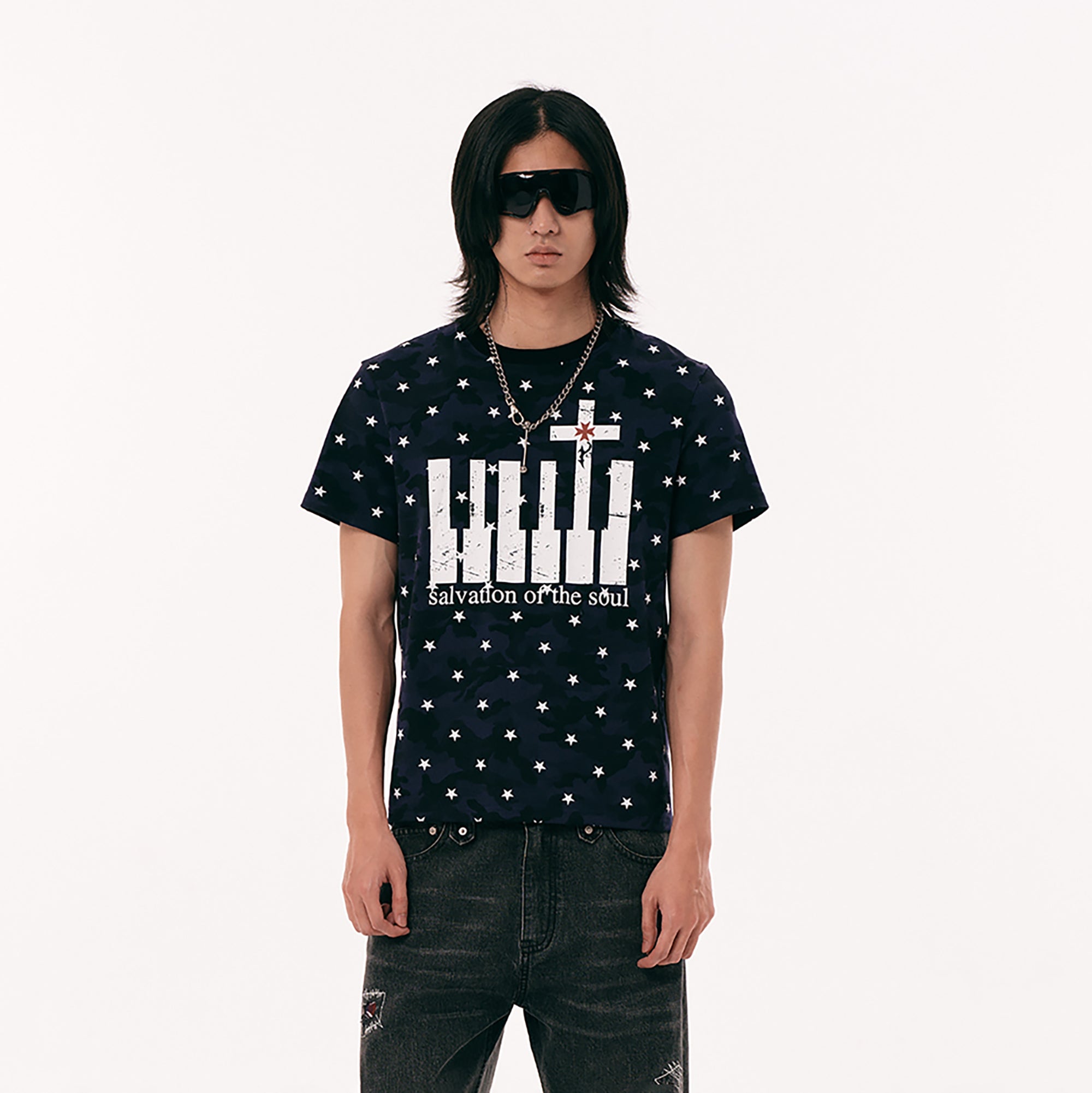 PASET Star Camo Cross Graphic Tee-T Shirt-S-Blue-Free Shipping Leatheretro