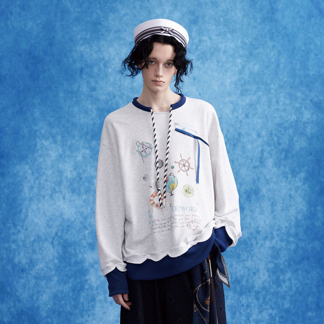 OIPWORD Voyager Graphic Scallop-Hem Sweatshirt-Sweatshirt-S-Free Shipping Leatheretro