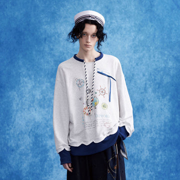 OIPWORD Voyager Graphic Scallop-Hem Sweatshirt-Sweatshirt-S-Free Shipping Leatheretro