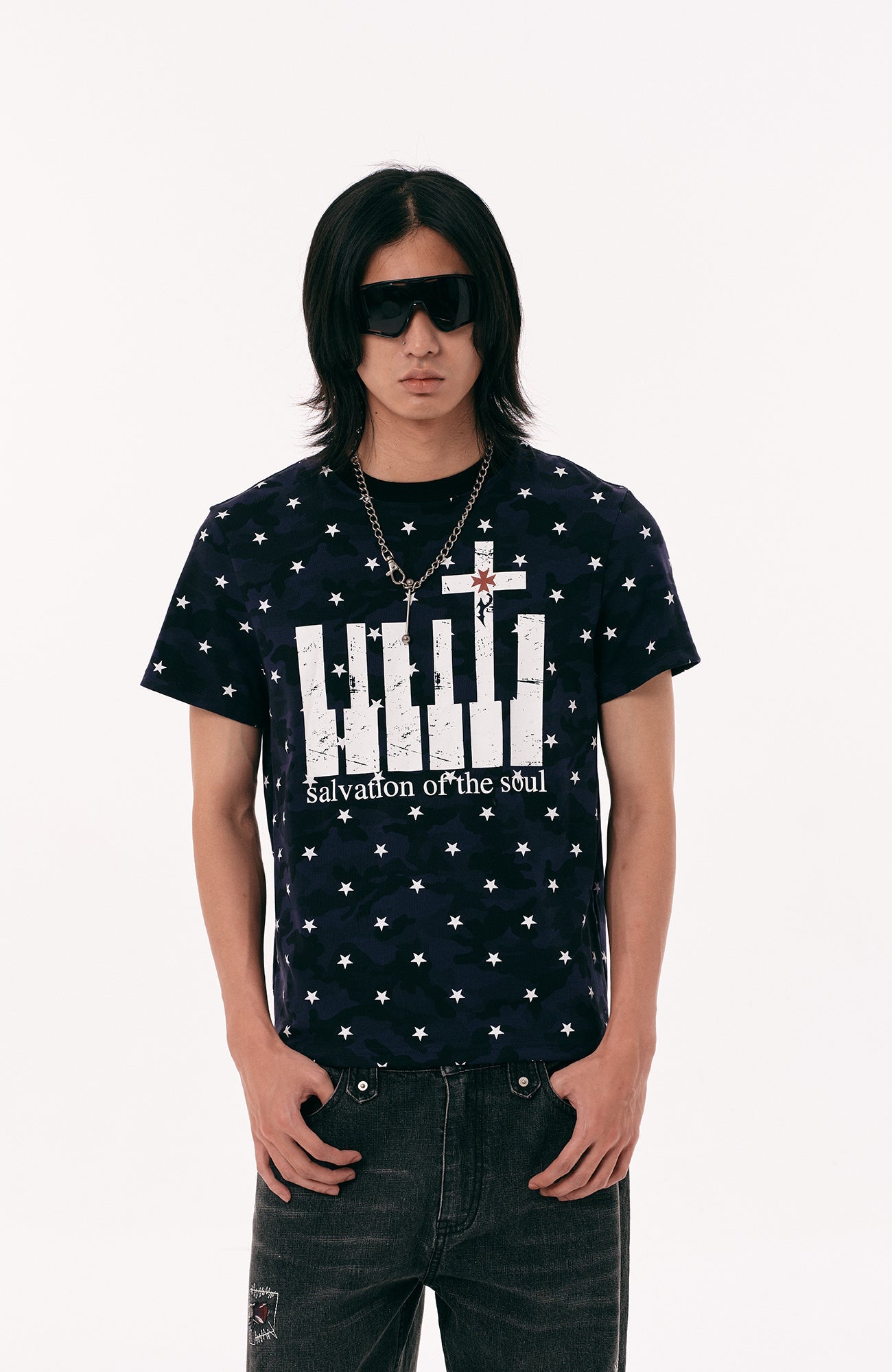 PASET Star Camo Cross Graphic Tee-T Shirt-S-Red-Free Shipping Leatheretro