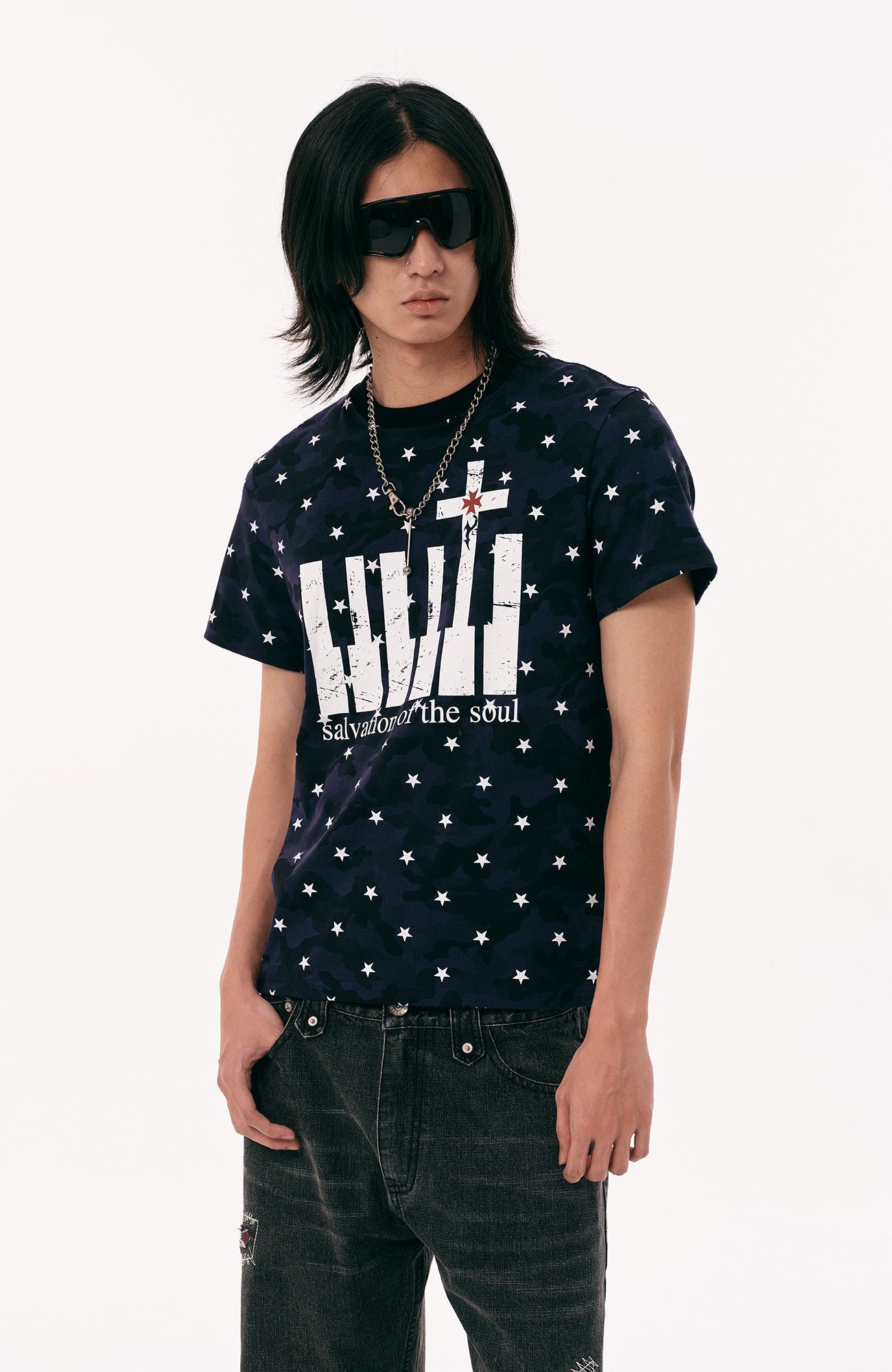 PASET Star Camo Cross Graphic Tee-T Shirt-S-Red-Free Shipping Leatheretro