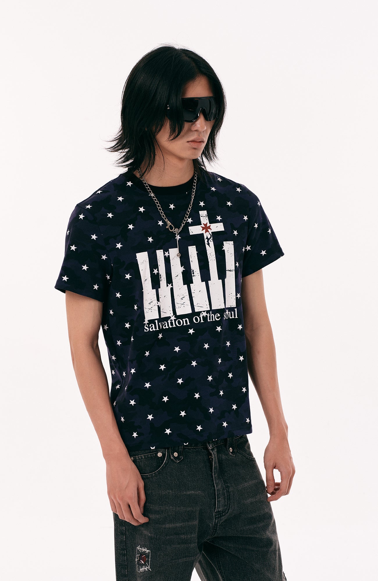 PASET Star Camo Cross Graphic Tee-T Shirt-S-Red-Free Shipping Leatheretro