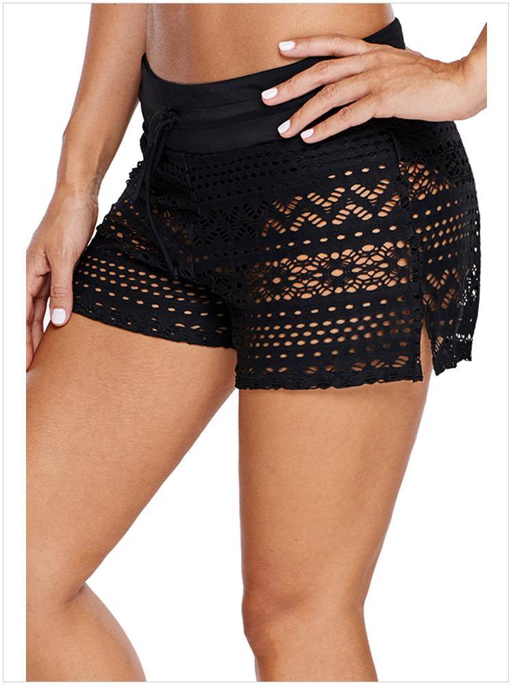 Women Lace Summer Swiming Pants-Women Swimwear-Black-S-Free Shipping Leatheretro