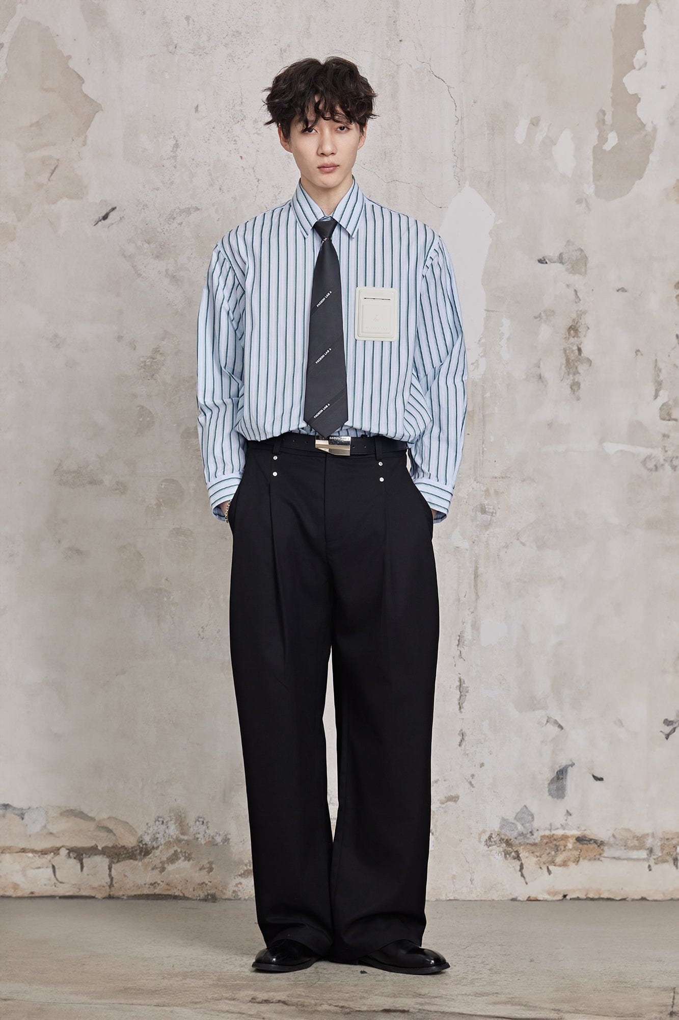 FACEONLAB Striped Patch-Pocket Poplin Shirt-Jacket-M-Blue-Free Shipping Leatheretro