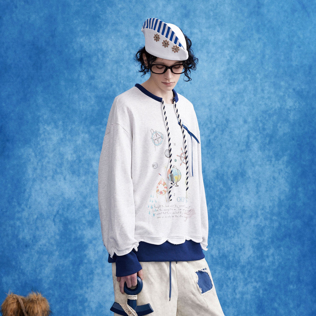 OIPWORD Voyager Graphic Scallop-Hem Sweatshirt-Sweatshirt-S-Free Shipping Leatheretro